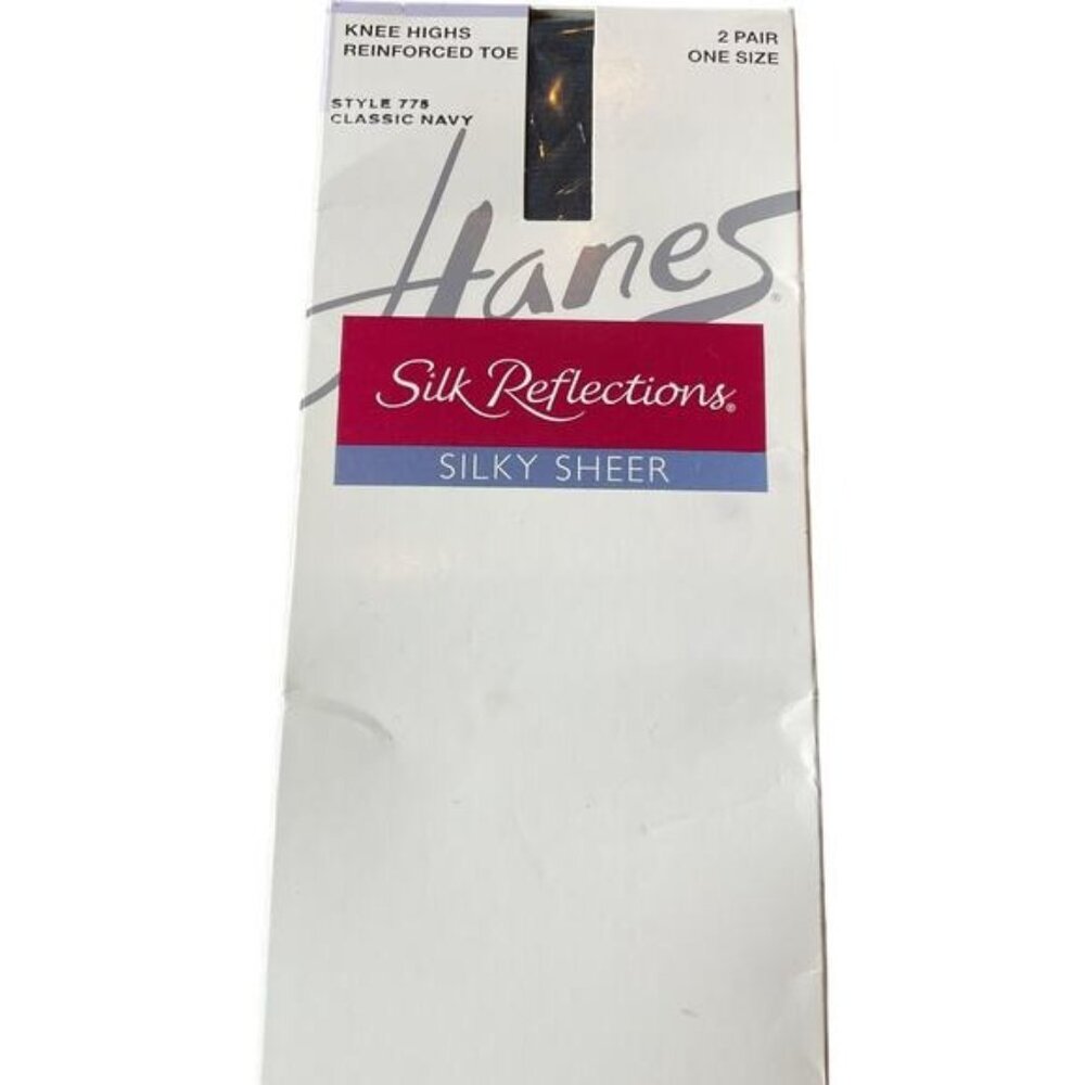 Two 2 pair Hanes silk reflections style 775 navy knee highs reinforced toe